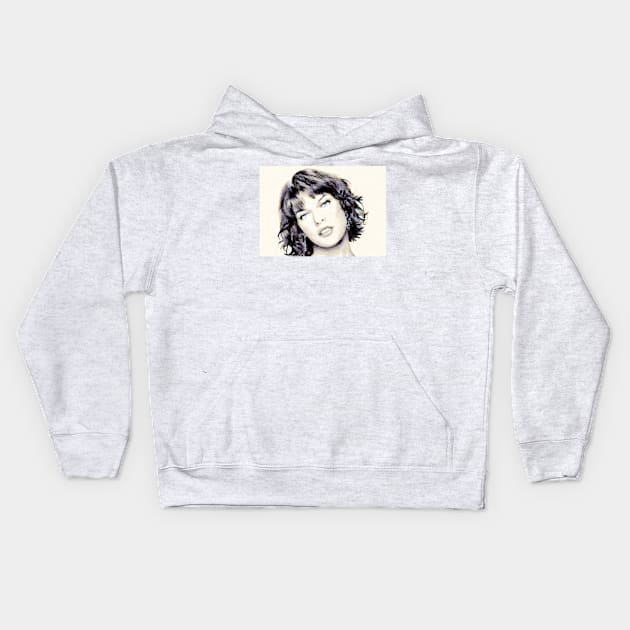 Milla Jovovich Portrait Kids Hoodie by happyantsstudio